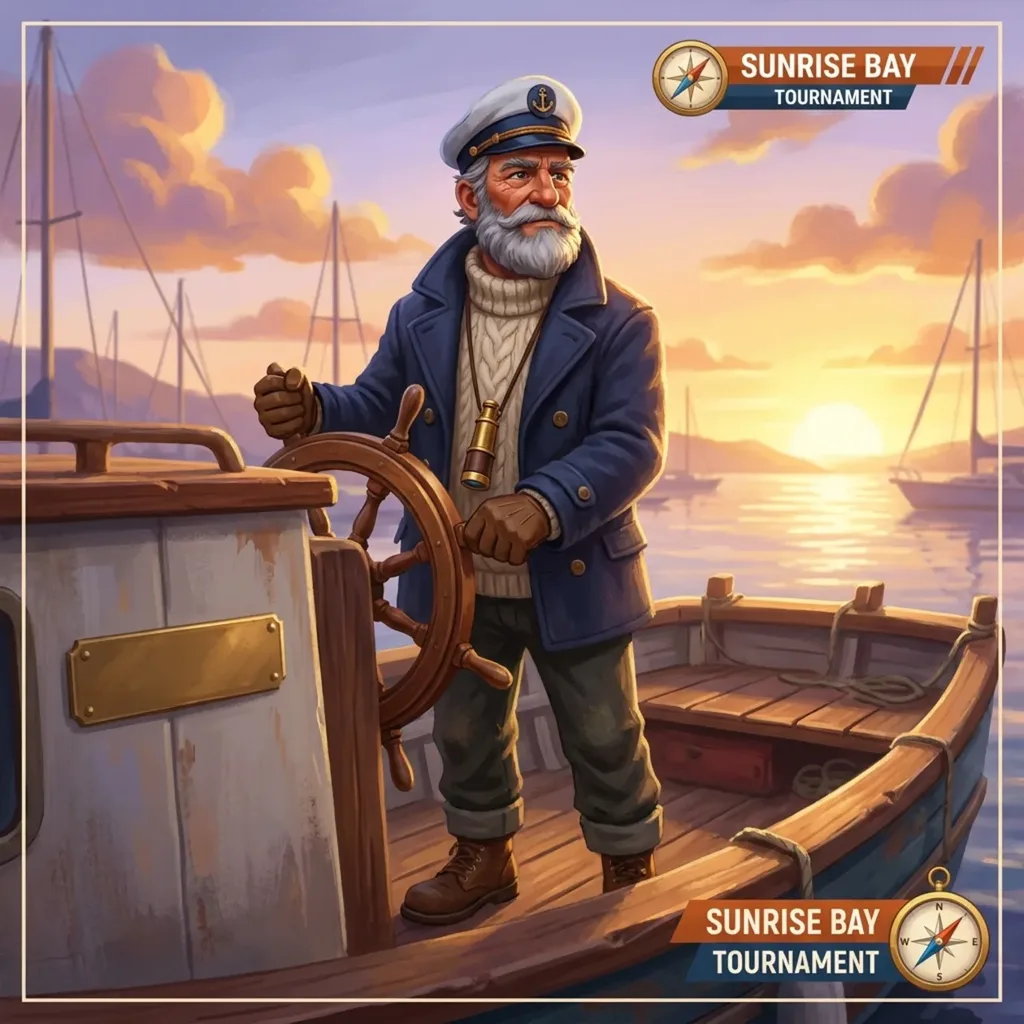 The captain at the helm of his charter boat at sunrise